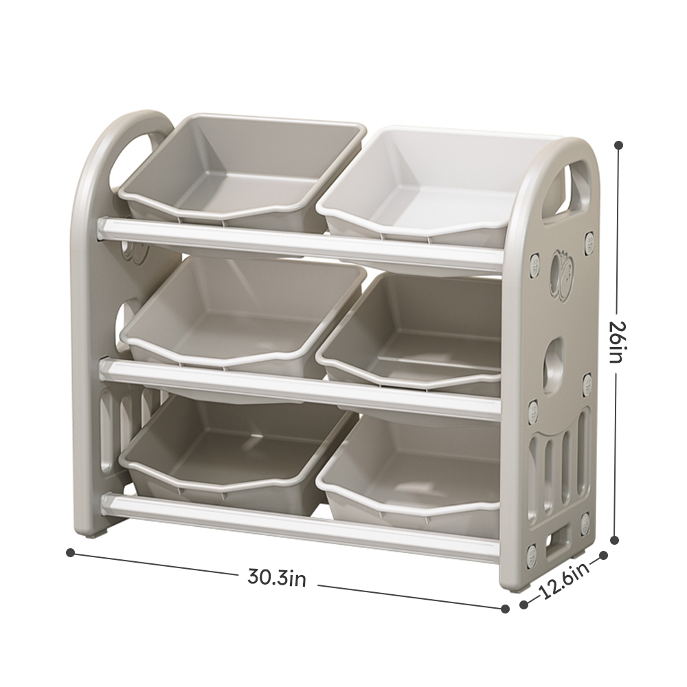 Kids Toy Storage Organizer with 6 Food-Grade HDPE Bins, 3-Tier Children Toy Cabinet with Rounded Corners for Playroom Bedroom Nursery Living Room