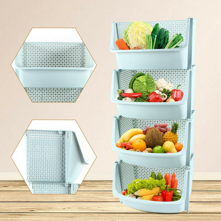 Miumaeov 4 Grid Vegetable and Fruit Storage Shelf Multi-Layer Organizer  Cabinet Storage Shelf Corner Organizer Floor Basket Stand for Kitchen  Balcony