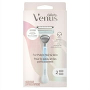 Venus for Pubic Hair and Skin Razor for Women, Manual Razor, Handle + 2 Razor Blade Refills, White