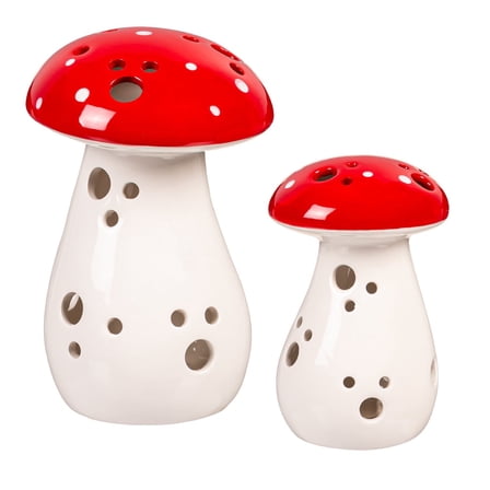 LED Ceramic Mushroom Table Décor, Set of 2