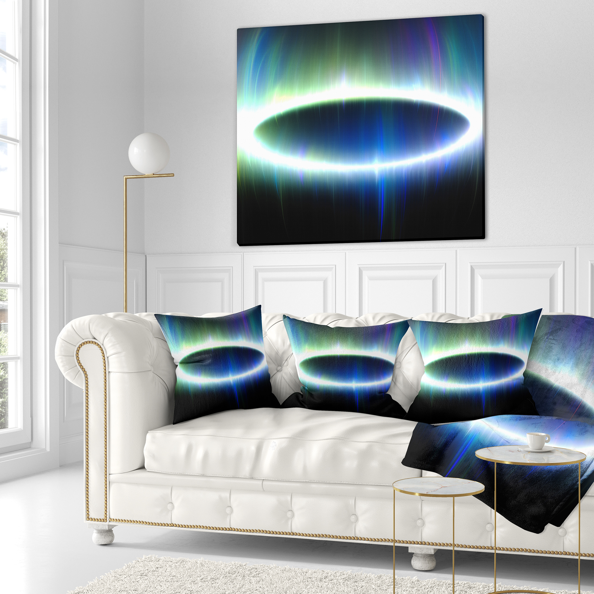 Designart Large Blue Oval Fractal Light - Abstract Throw Pillow - 16x16