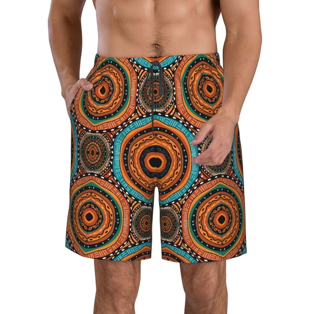 Fotbe African Tribal Style Trajes de Baño Estampados para Hombre, Shorts de Verano de Secado Rápido, Ropa de Playa, Bañadores-Medium