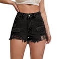 thumbnail image 2 of Stralyhd Womens' Denim Shorts Mid-High Waist Jean Shorts Cut Off Jean Short Ripped Raw Hem Hot Short Distressed Jean Short with Wide Pockets Black M, 2 of 5