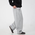 thumbnail image 4 of Baggy Sweatpants Wide Leg Pants for Men Solid Color Elastic Waist&nbsp;Drawstring High Waist with Pockets Light Gray 2XL, 4 of 6