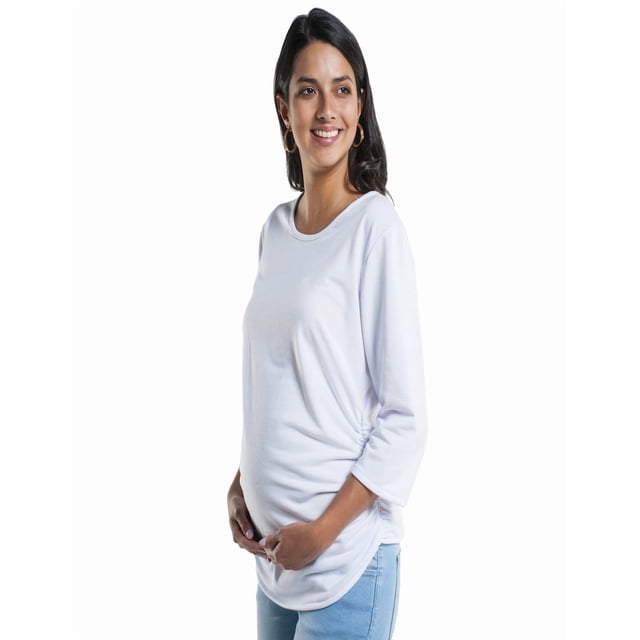 Playera Maternidad Algodón Manga 3/4 Cómoda Ropa Embarazo Blusa Básica Mujer Casual Color Blanco