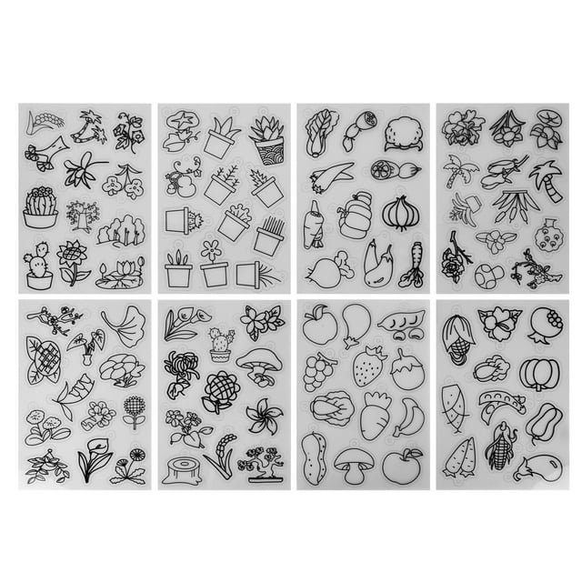 Juego de 8 láminas termorretráctiles con estampado de frutas y verduras, hermoso papel de arte retráctil de amplia aplicación, estampado de verduras