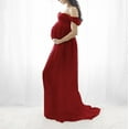 thumbnail image 4 of Vedolay Maternity Dress Casual Off Shoulder Cross-Front Ruched Maternity Gown Front Split Long Sleeve Maxi Photography Dress,F-Red XL, 4 of 5