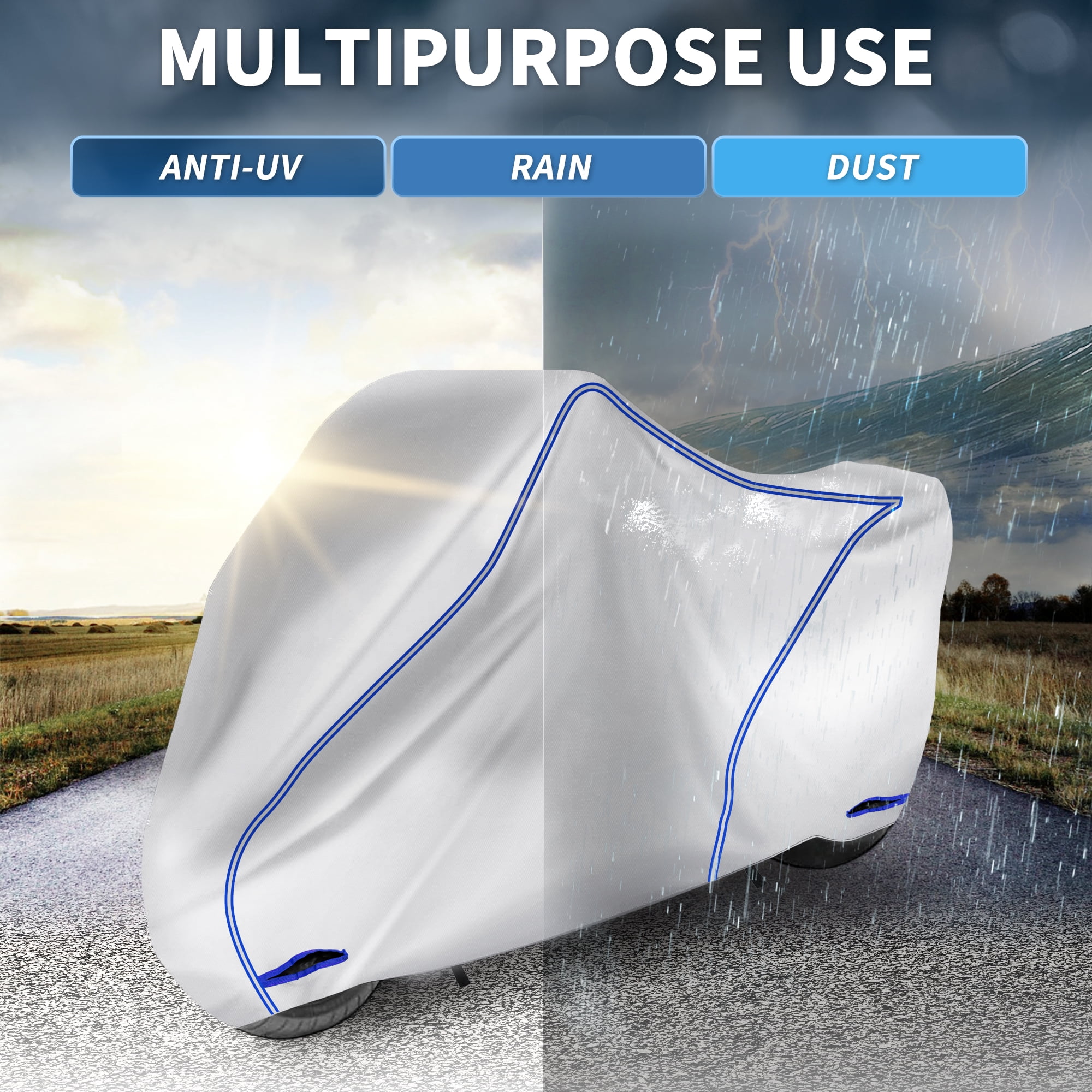 Unique Bargains Motorcycle Cover Rain Dust Protector Scooter Cover 108.3"x 41.3"x 49.2"
