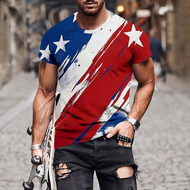 Tops para hombre, blusas y camisas de manga corta con cuello redondo para hombre, camiseta con cuello redondo y estampado para hombre, blusa informal de poliéster de manga corta a la moda para hombre.