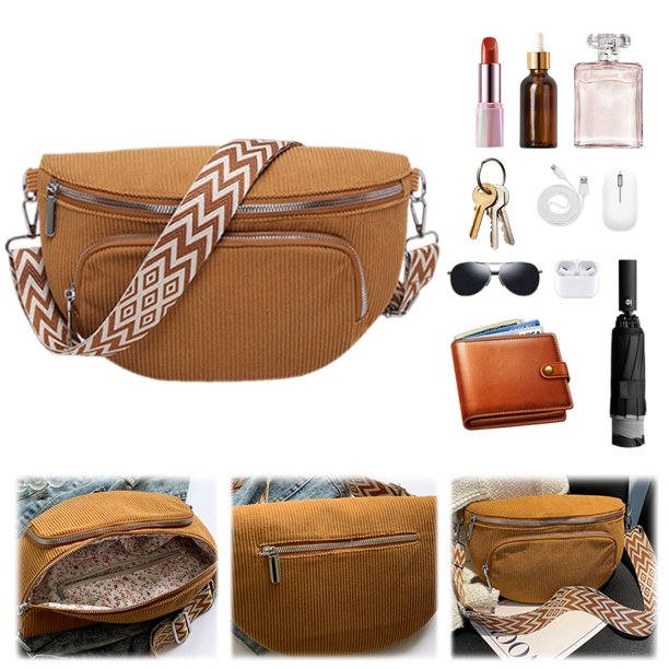 Bolso Hobo Sling Hombro Clásico Elegante Cruzado Pana para El Pecho Correa Ancha Guitarra Al Aire Libre Con Múltiples Bolsillos