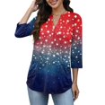 thumbnail image 6 of Womens 3/4 Sleeve V Neck Henley Pullover Top with Independence Day Inspired Print Casual Loose Fit Blouse for Daily Wear, 6 of 7
