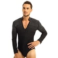 thumbnail image 2 of Doomiva Men's Shiny Rhinestones Unitard Long Sleeve Ballroom Modern Latin Dance Bodysuit Leotard Black Large, 2 of 7