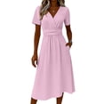 thumbnail image 6 of Efsteb Cocktail Dresses for Women Elegant Wrap V-Neck Short Sleeve Casual A-Line Dress with Elastic Waist Flowy Summer Dress for Occasion (Pink,M), 6 of 7