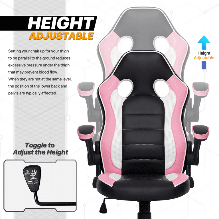 PU Leather Ergonomic Gaming Chair with Flip-up Armrests and Lumbar Sup