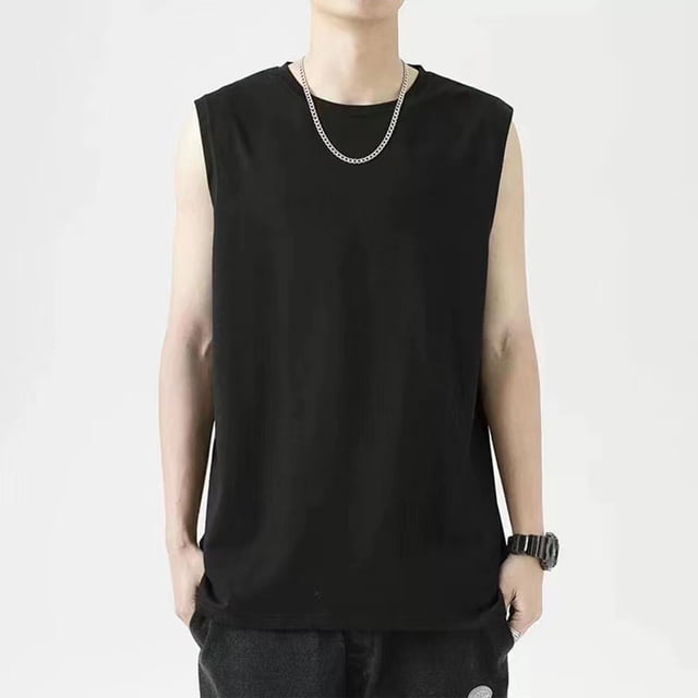 pstuiky Camiseta sin mangas para hombre, Camisola deportiva informal de cuello redondo y alta elasticidad de color liso para hombre Chaleco de hombre m