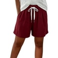 thumbnail image 2 of Women's Soft Cotton Drawstring Mid Waist Shorts, Tummy Control Elastic Waist Lightweight Summer Shorts, Casual Travel Beach Vacation Yoga Lounge Daily Essentials Relaxed Fit, 2 of 5
