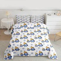 Manfei Kawaii Antarctic Penguin Queen Comforter Set, Christmas Snowflake Bedding Comforter Set, Teen Kid Boy Girl Bedding Set, Lightweight Room Decor, 3-Piece