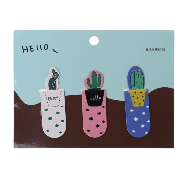 3Pcs /Set Fresh Cute Cactus Magnetic Bookmarks Stationery School Office Supplies 