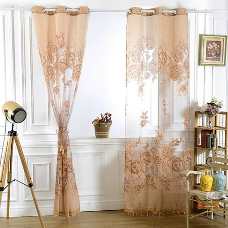 Yellow Living Room Curtains Romantic Modern Floral Peony Tulle Living Room Drapery Valances Window Curtain Yellow 98.4 in x 39.37 in ()