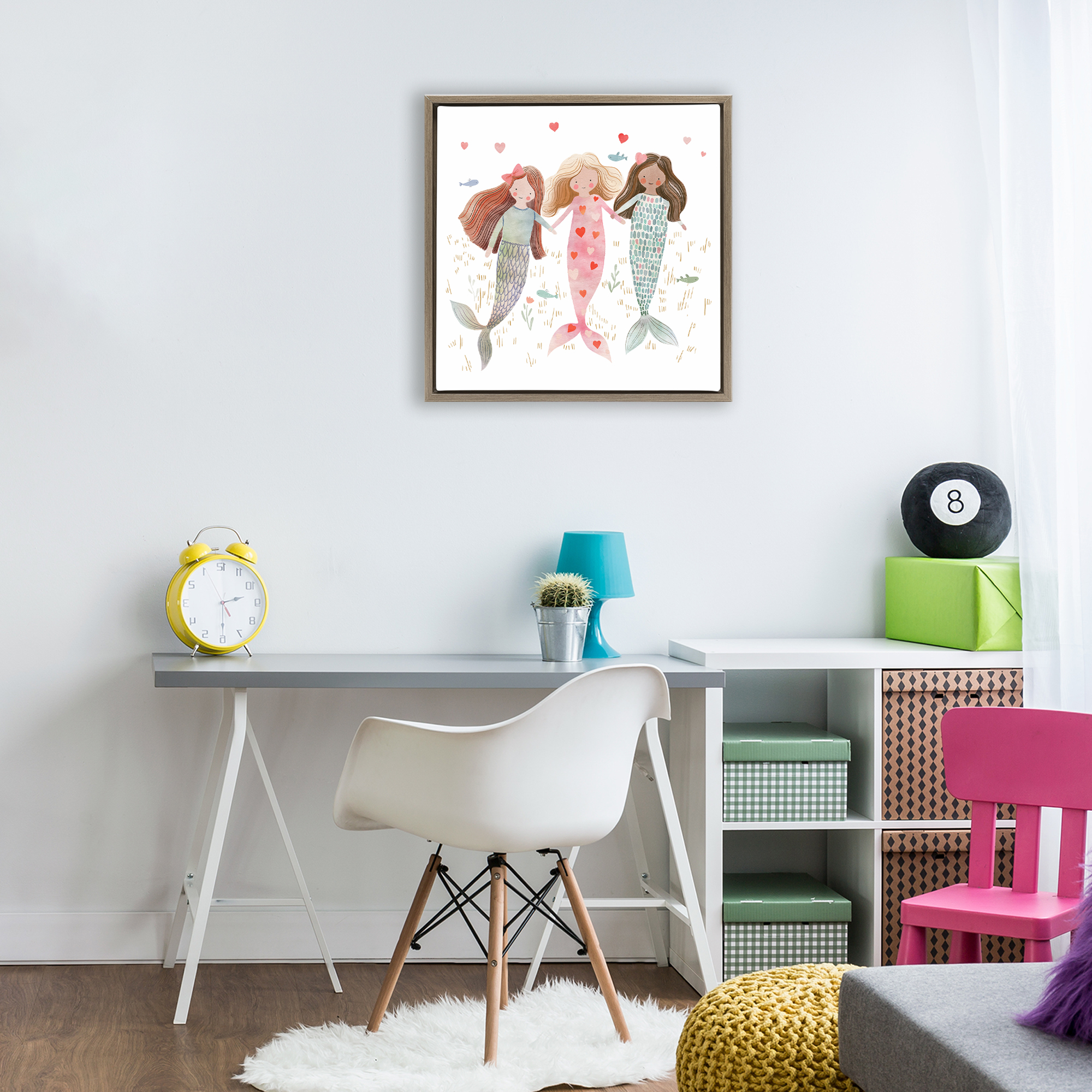 Trio of Mermaids Friendship Brown Framed Floater Canvas Wall Art, design by Leah Straatsma