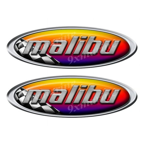 2 Malibu Red Racing Oval Stickers