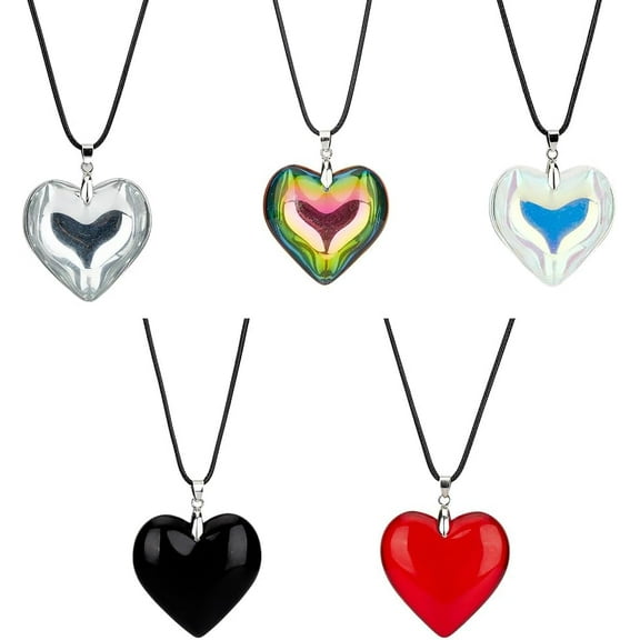 5 Colors Big Heart Pendant Necklaces Colorful Solid Pendant Necklace Chunky Glass Puffy Necklace 45CM Grunge Choker Necklaces Trendy Valentine's Day Gifts for Woman