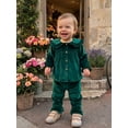 thumbnail image 4 of RUINIXCW 2Pcs Toddler Girl Velvet Outfit Puff Long Sleeve Doll Collar Solid Color Button Front Tops and Bell Bottom Pants Set, 4 of 9