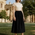 thumbnail image 5 of qelini Linen Max Skirt for Women Long Skirt Pocket Elastic High Waist A-line Skirt Solid Color Beach Casual Skirt, 5 of 6