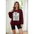 thumbnail image 2 of Meladyan Halloween Skull Graphic Print Fleece Oversized Sweatshirt Crewneck Long Sleeve Drop Shoulder Pullover, 2 of 10