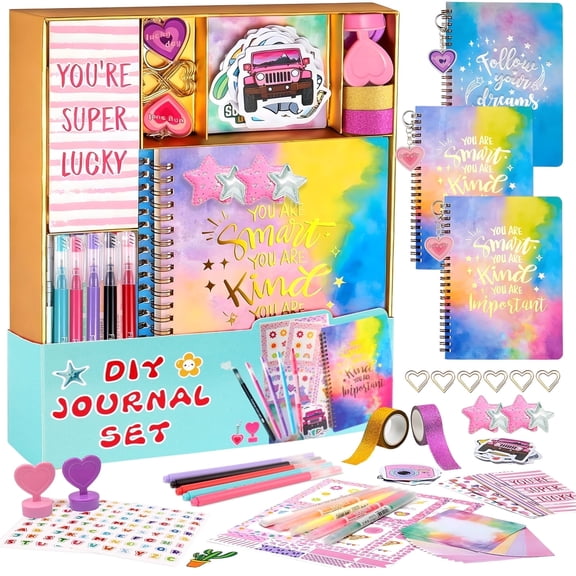 KiddiTouch 3 Pack DIY Journal Kit for Girls, Scrapbook Supplies, Journaling Stationery Set, Diary Stuff, Birthday Gifts for 8-14 Year Old Teenage Kids