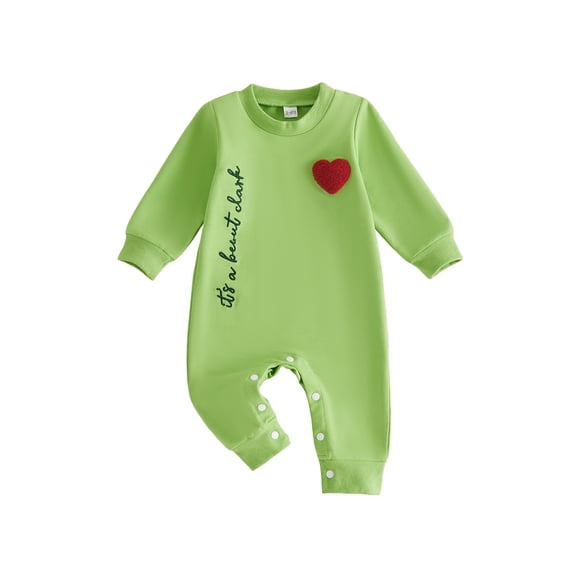 Cjfdfy Newborn Baby Boy Girl Christmas Outfit It's A Beaut Clark Print Romper Heart Embroidery Long Sleeve Jumpsuit Infant Cute Christmas Holiday Party Fall Winter Clothes