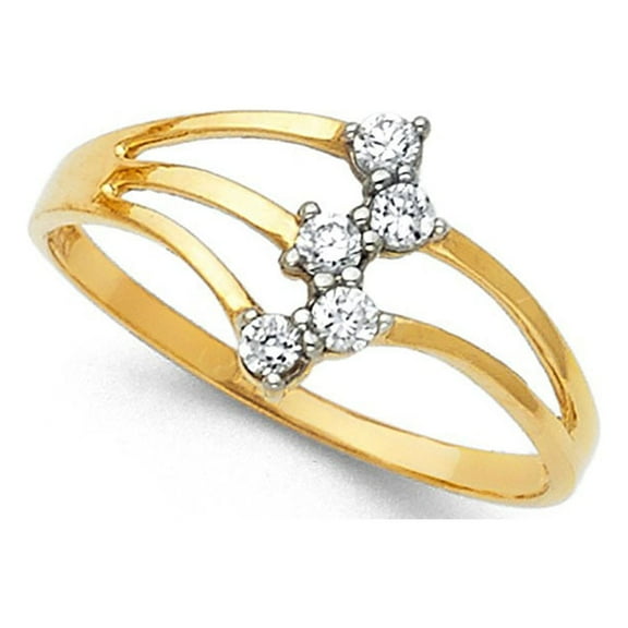 14k Yellow Italian Gold Round CZ Semanario Zigzag Three Days Ring 10mm