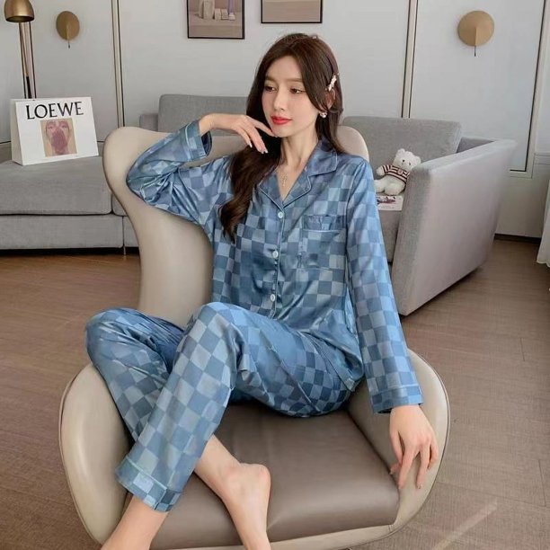 Pijamas de seda para mujer, de primavera y otoño, de seda sintética, de manga larga, nuevos pijamas de moda, sencillos, elegantes, de lujo, para dormir.