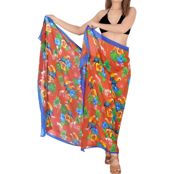 HAPPY BAY Women's Beachwear Summer Beach Bikini Wraps Swimwear Swim Cover up Wrap Skirt Bathing suit Sarong Coverups for Women One Size Red, Parrot Flower Leaf Tree