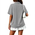 thumbnail image 3 of Women Pocket Lapel Short Sleeve Polo Shirt, Loose Side Slit Double Yarn Polyester Casual Button Top(GrayXL), 3 of 7