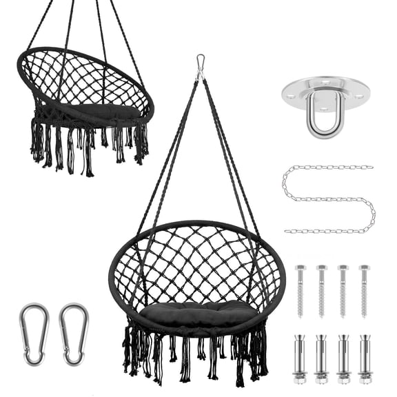Tanfengu Swing Chair, Hanging Seat, Relax Hammock, Reinforced Sturdy Weave Structure with Comfort Padding, Stylish Indoor Outdoor Ornament for Living Room & Balcony Use, Black