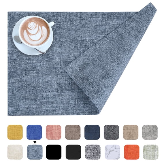 decorUhome Placemats Set of 6, Heat Resistant PU Faux Leather Table Mats, 11.8" x 17", Blue