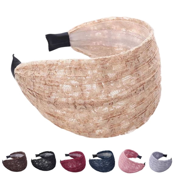 Wide Lace Headbands,Non Slip Wide Hard Headband Hollow Head Bands Widely Hairband for Women Summer Beach Party Holiday Hair Accessories QURATI Beige One Size