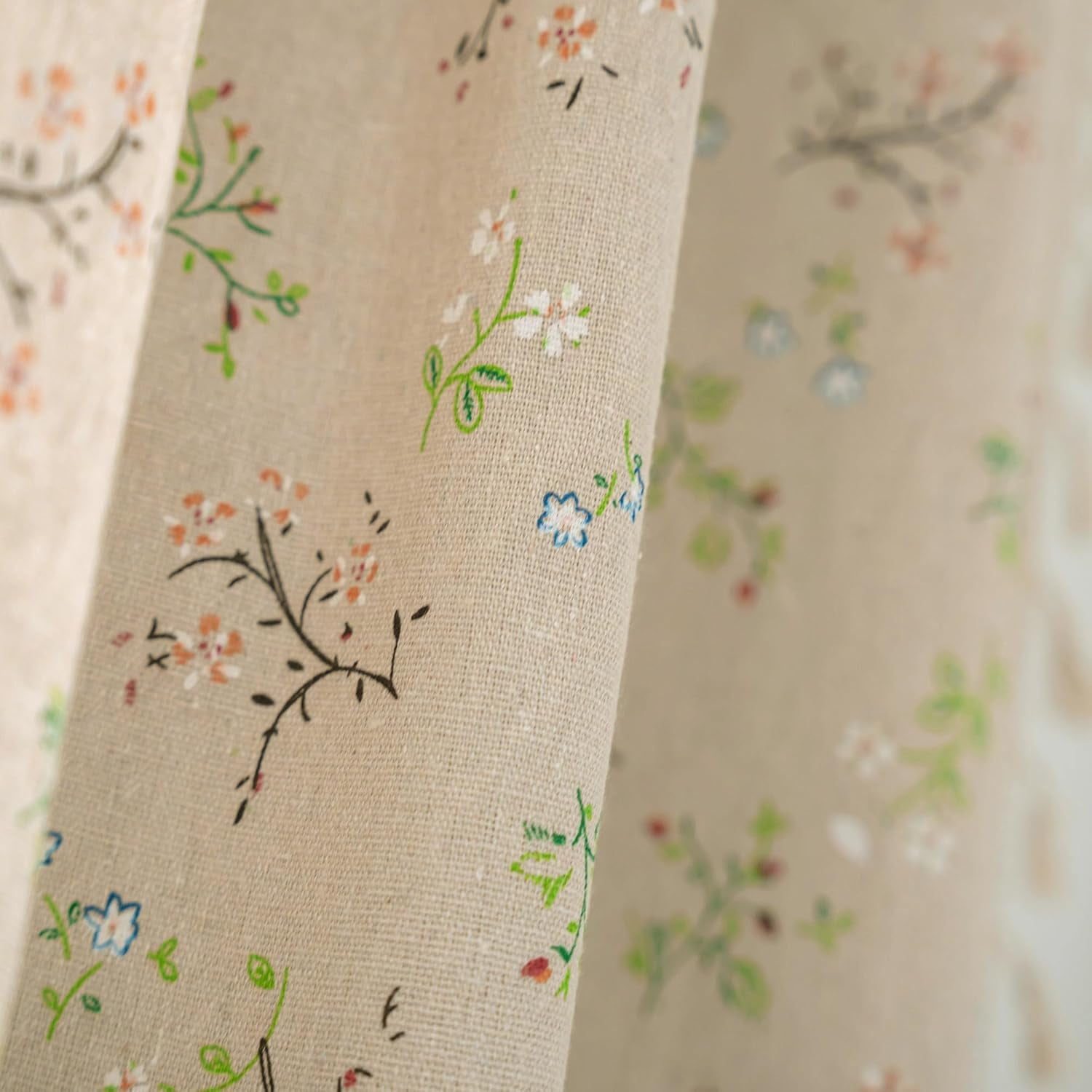 Psoiuetr Floral Farmhouse Curtains Semi Sheer Living Room Drapes Cotton Linen Bohemian Window Curtain Panels with Tassel Beige Rod Pocket Bedroom Drapes 1 Panel 52" W x 63" L