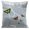 Lama Kasso 27 Butterflies and Scrolls on Silver Grey Background 18 in. Square Satin Pillow