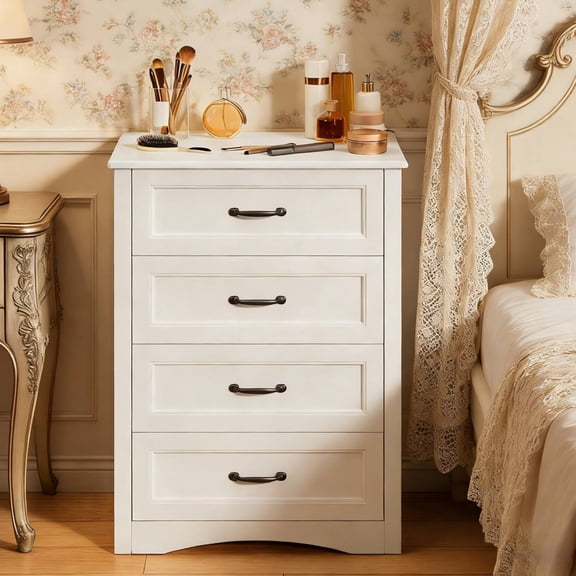 White Dresser for Bedroom,Tall Wood Storage Cabinet with Metal Handles for Living Room, Hallway and Office