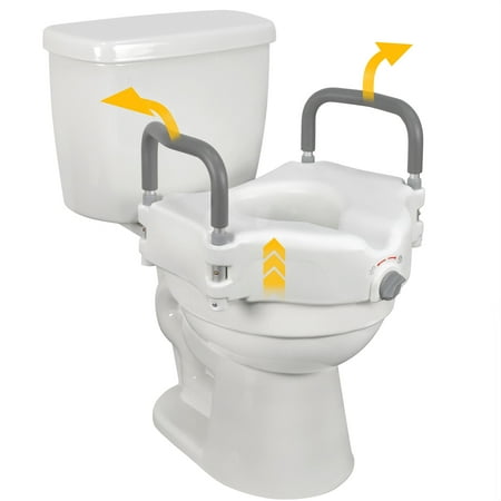 FSA/HSA Eligible, Vaunn Medical Raised Toilet Seat with Removable Padded Grab Bar Handles and Locking Mechanism
