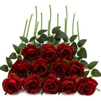 12PCS Artificial Roses Silk Flowers Fake Roses Bouquet Long Stem for Home Wedding Decoration Party (Wine)