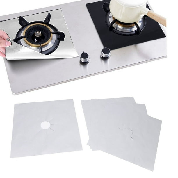 4 piezas cubierta para quemador de estufa, protector superior para estufa de gas antiadherente resistente a altas tempteraturas 27x27 cm, cubierta para estufa de gas de fácil
