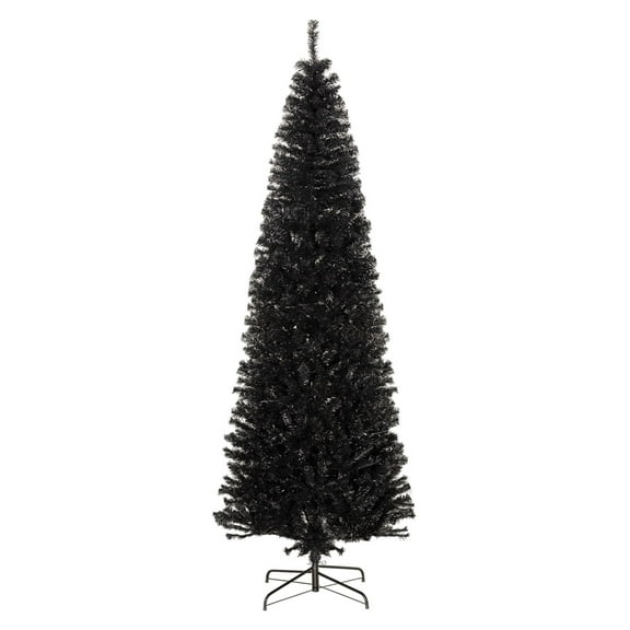 8 FT Slim Black Christmas Tree with Lights, Pencil Xmas Tree Stand, 1168 Tips, Indoor Holiday Decoration