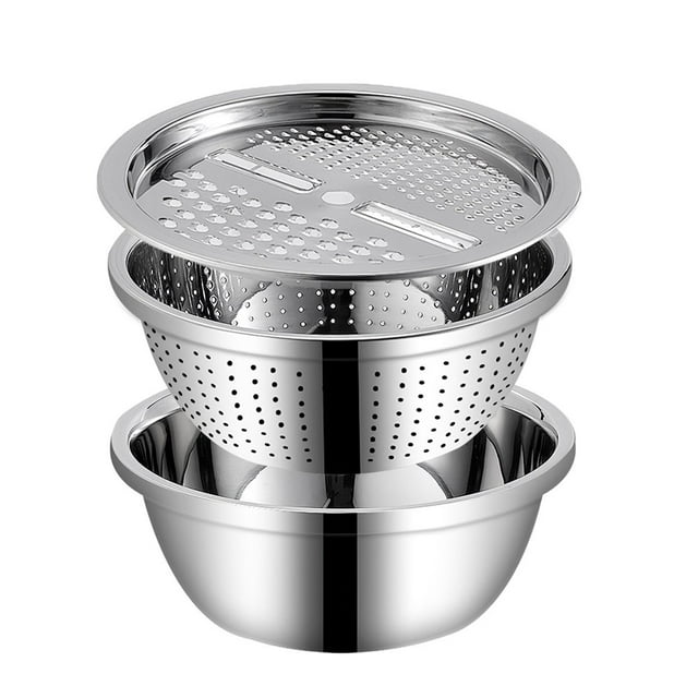 AMERTEER Stackable Stainless Steel Strainer and Mixing Basin Set Kitchen Strainer Rice Washing Basin Salad Strainer Bowl Set Rice Strainer Set for Kitchen Restaurant Cooking