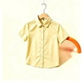 thumbnail image 5 of GobdXE Solid Peter Pan Collar Short Sleeve Button Down Shirt Unisex Kids Back to School Uniform Plain Casual Blouse Tops for Boys Girls 1-2 Years,Yellow, 5 of 6