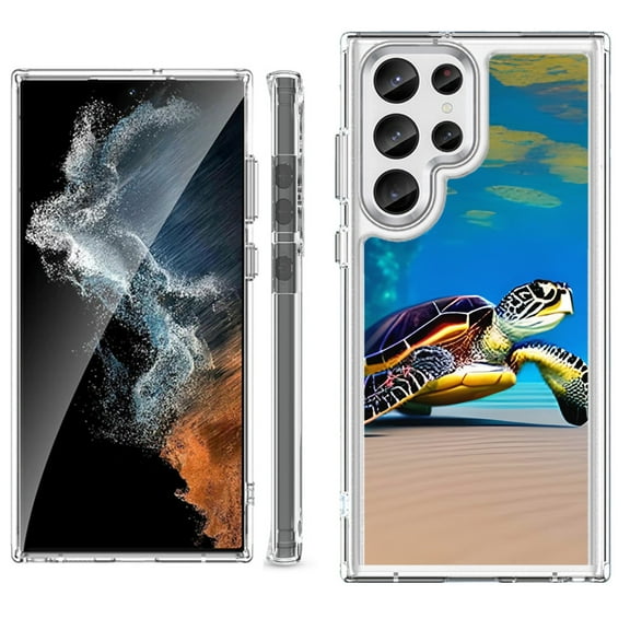 Shockproof Bumper Phone Case for Samsung Galaxy S23 Ultra 5G, by OneToughShield ® - Sea Turtle Beach