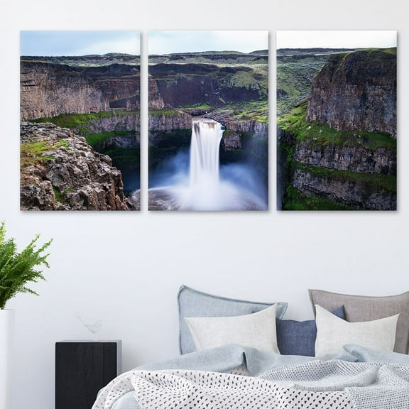 wall26 3 Panel Canvas Wall Art - Landscape Waterfall in The Rocky Mountain Area - Giclee Print Gallery Wrap Modern Home Art Ready to Hang - 24"x36" x 3 Panels