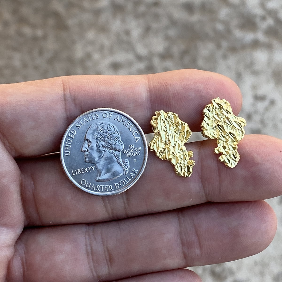 14k Gold Plated Nugget Earrings Real Solid 925 Sterling Silver Diamond Cut Screw Back 20MM